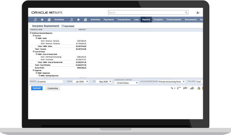 NetSuite financial reporting dashboard